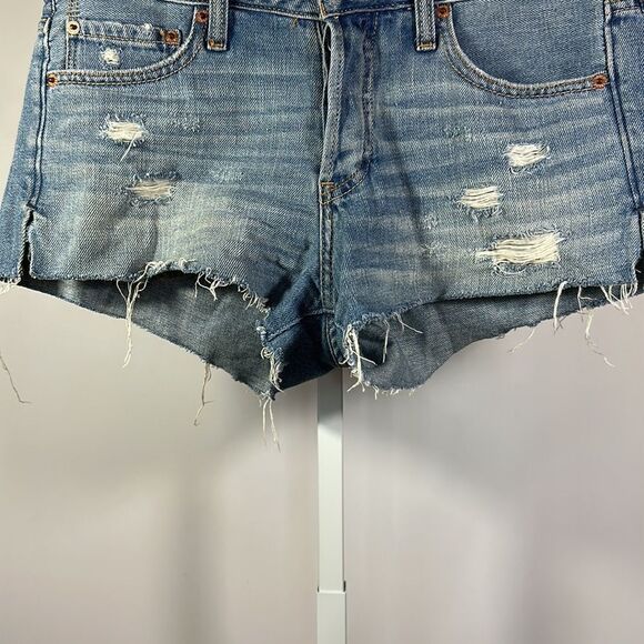 ABERCROMBIE & FITCH Women’s Button Fly Distressed Denim Jean Shorts Blue Size 27 - Picture 3 of 11